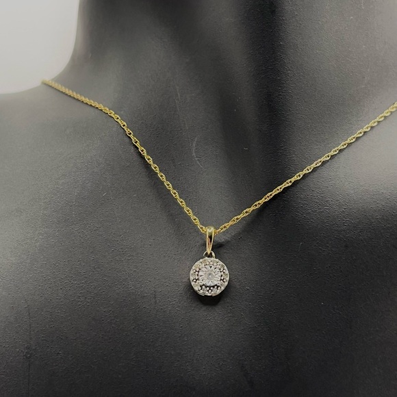 Natural Diamond Vintage Sterling Silver Gold Plated Dainty Pendant Necklace - Picture 1 of 5
